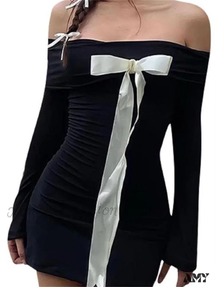 Amy Fashion - Sexy Slash Neck Off Shoulder Party Clubwear Mini Dress Stylish Summer Mini Dress