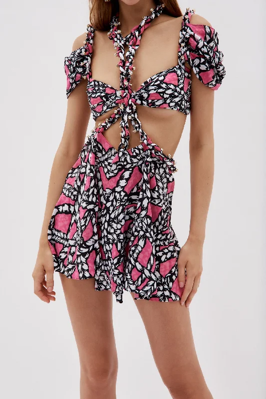Rope Fuchsia Multi Printed Cut Out Mini Dress Trendy Camisole Mini Dress