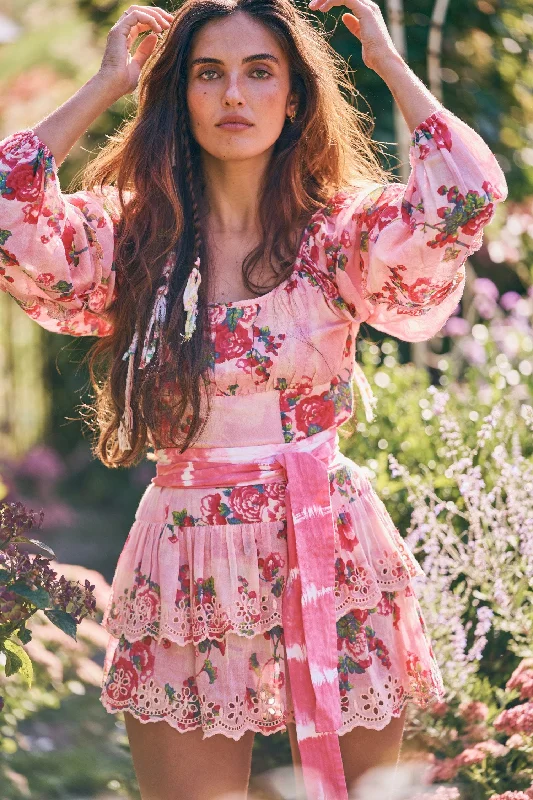 Womens Pink Floral Mini Dress Elegant Velvet Mini Dress