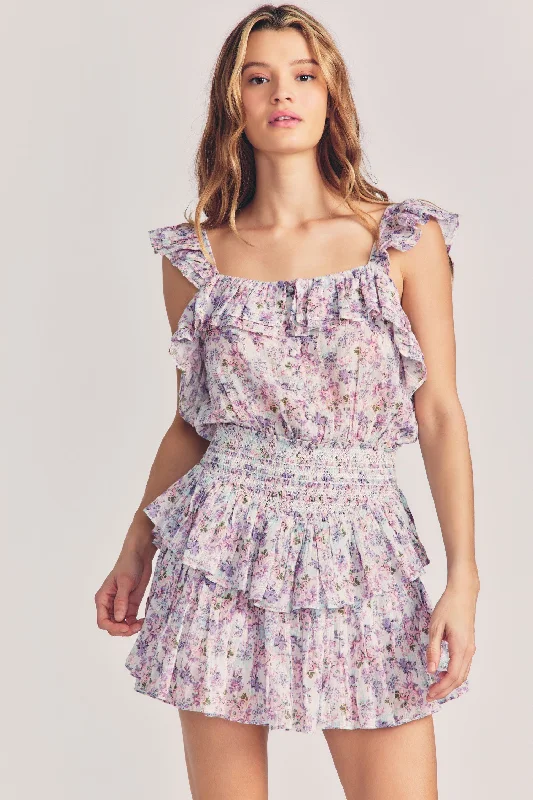 Square Neck Mini Dress in Floral Print Cozy T-Shirt Mini Dress