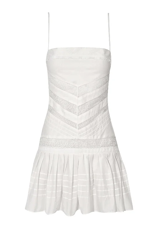 Edwardian Lace and Pintuck Mini Dress Elegant Lace-Up Mini Dress