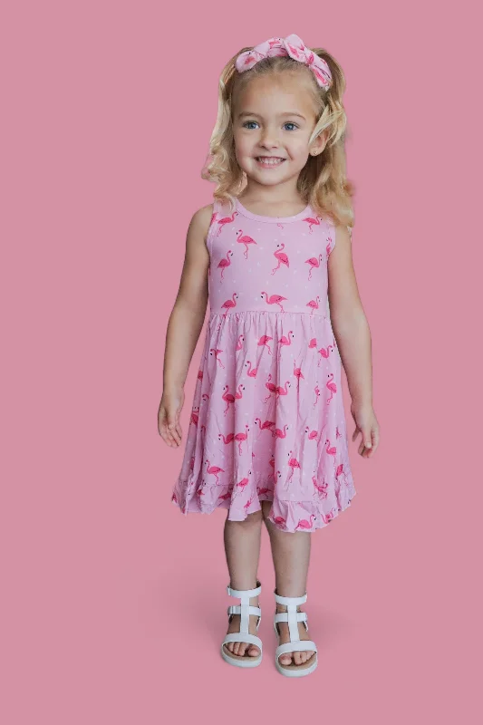 FLOCKING FLAMINGOS SLEEVELESS DREAM RUFFLE DRESS Pencil Office Professional