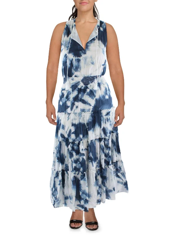 Womens Tie-Dye Ruffled Maxi Dress Tunics Chic fashionable