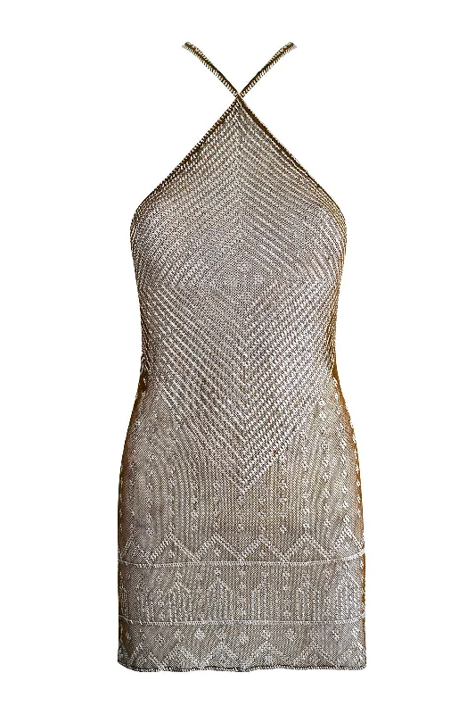 1920's Egyptian Olive Green Halter Mini Dress Comfortable Smocked Mini Dress