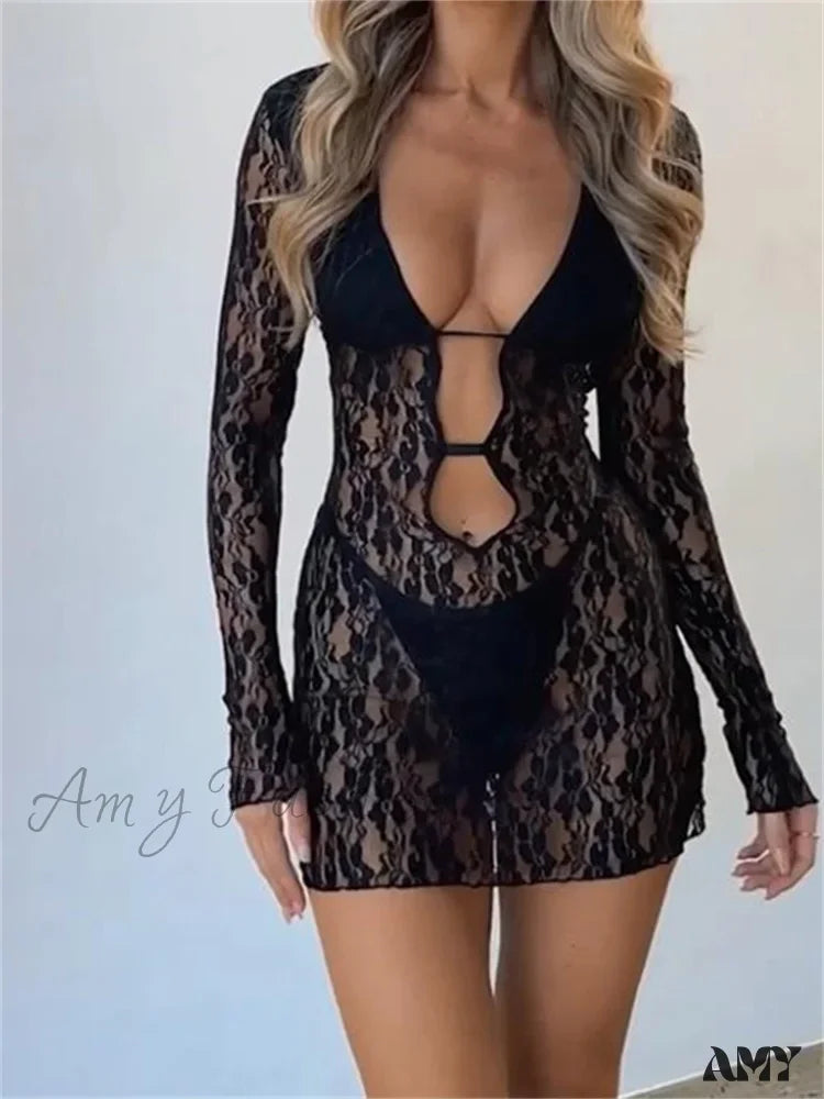 Amy Fashion - Sexy Summer Party Long Sleeve V neck Mini Dress Trendy Crossover Mini Dress Amy Fashion - Sexy Summer Party Long Sleeve V neck Mini Dress Trendy Crossover Mini Dress