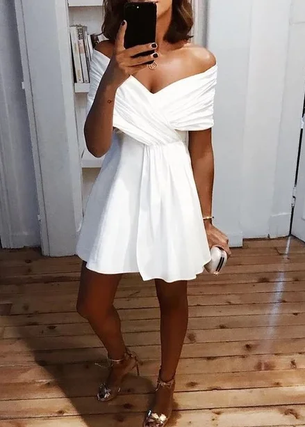 Solid Cross Over Bardot Mini Dress,Short Homecoming Dress cg4907 Classic Solid Mini Dress Solid Cross Over Bardot Mini Dress,Short Homecoming Dress cg4907 Classic Solid Mini Dress