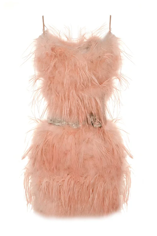 1920s Marabou and Ostrich Feather Mini Dress Fashionable Boho-Chic Mini Dress