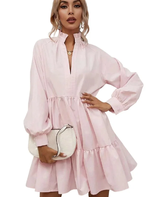 Button Cuff Mini Dress Comfortable One-Shoulder Mini Dress