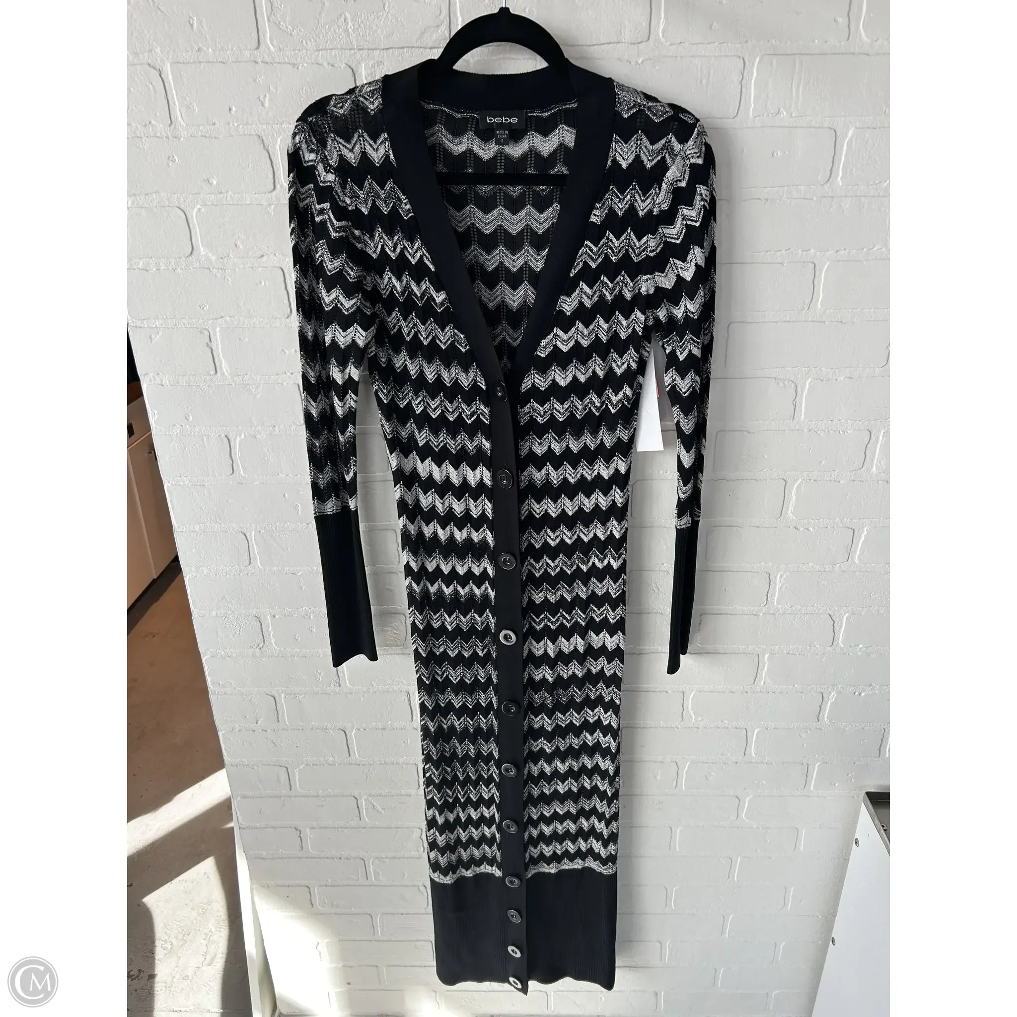 Dress Sweater By Bebe In Black & Silver, Size: S Tunics Gym athletic
