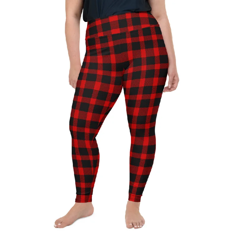 Classic Plaid All-Over Print Plus Size Leggings Fashionable Leather-Look Leggings