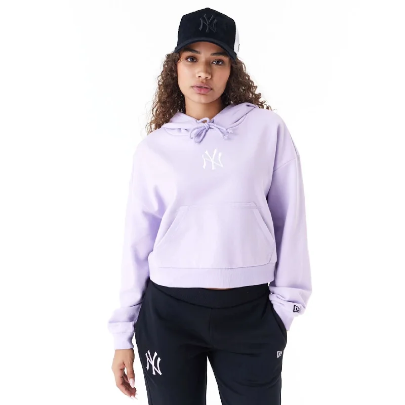 New York Yankees MLB Lifestyle Purple Womens Crop Pullover Hoodie Cashmere Luxurious Pullover