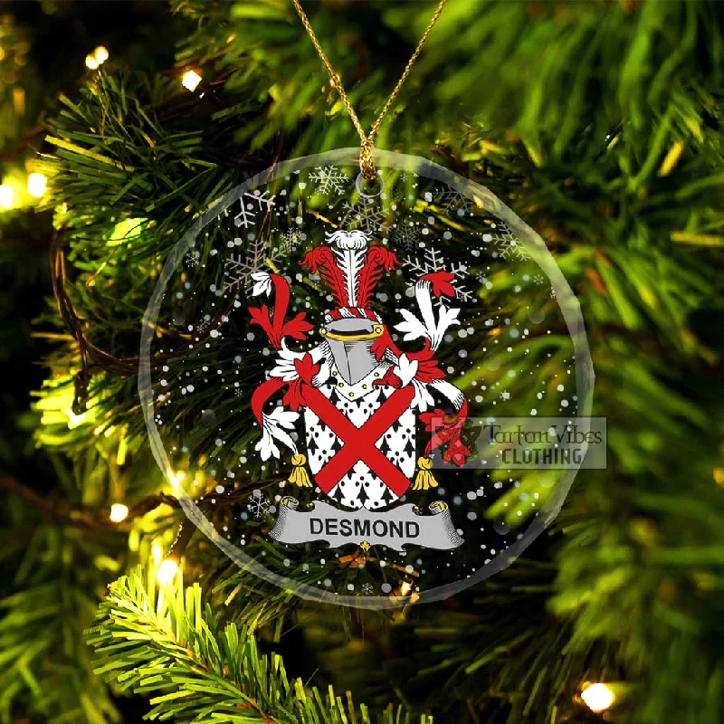 Desmond Irish Clan Christmas Glass Ornament with Coat of Arms Kimono Robe Cloak