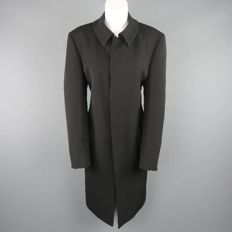 GIORGIO ARMANI Size 12 Black Wool Collared Hidden Placket Snap Car Coat Hooded Jacket Zipper Jacket Button Jacket