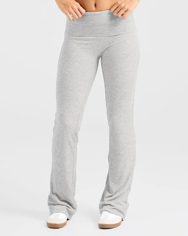 Lounge Ribbed Foldover Flared Leggings - Grau Marl Trendy Seamless Fit Leggings