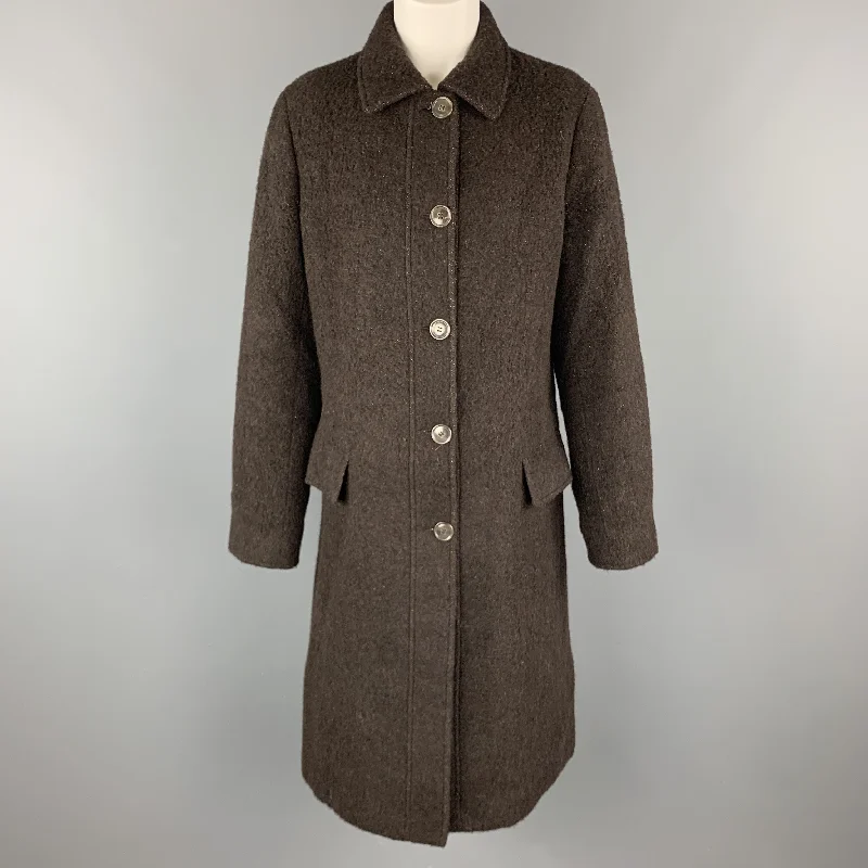 LUCIANO BARBERA Size 10 Dark Brown Sparkle Alpaca Blend Coat Trench Raincoat Windbreaker