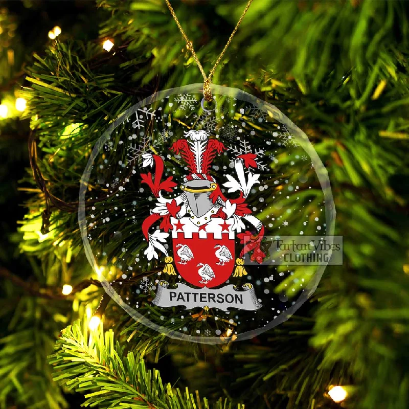Patterson Irish Clan Christmas Glass Ornament with Coat of Arms Square Neck One-Shoulder Off-the-Shoulder