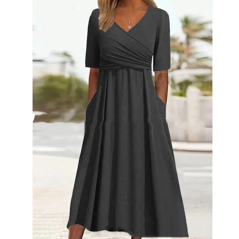 Stylish European & American Women’s Dress – Wide Waist, Pullover, Multi-Color Options Crew Neck Wool