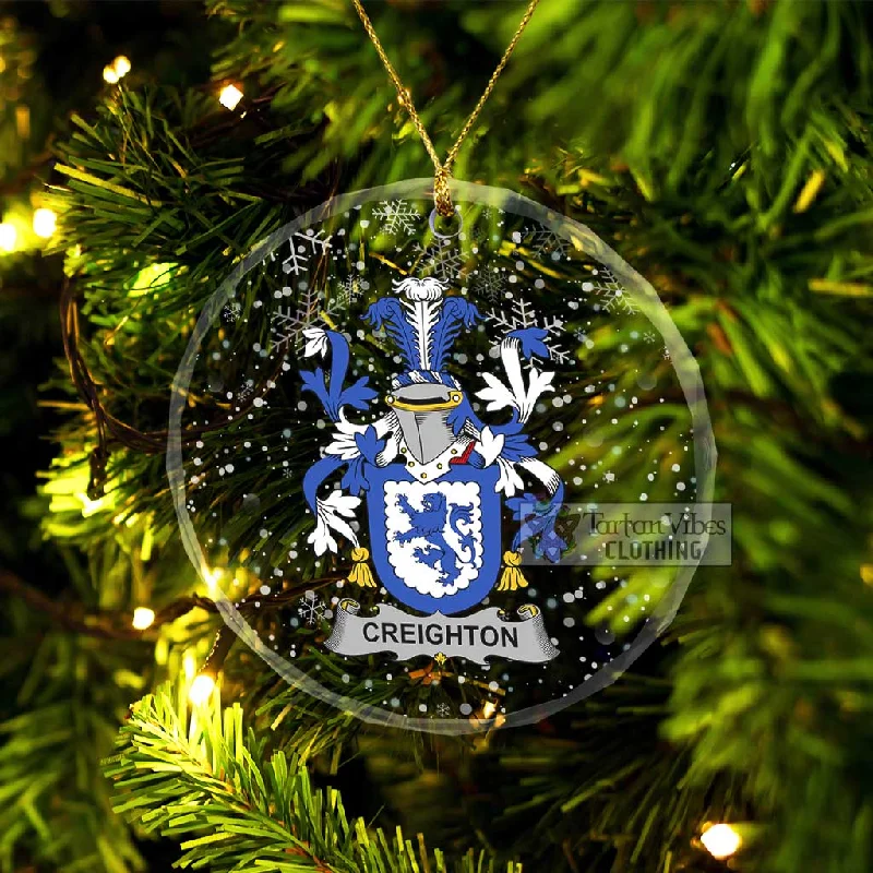 Creighton Irish Clan Christmas Glass Ornament with Coat of Arms Pockets Sleeves Lining