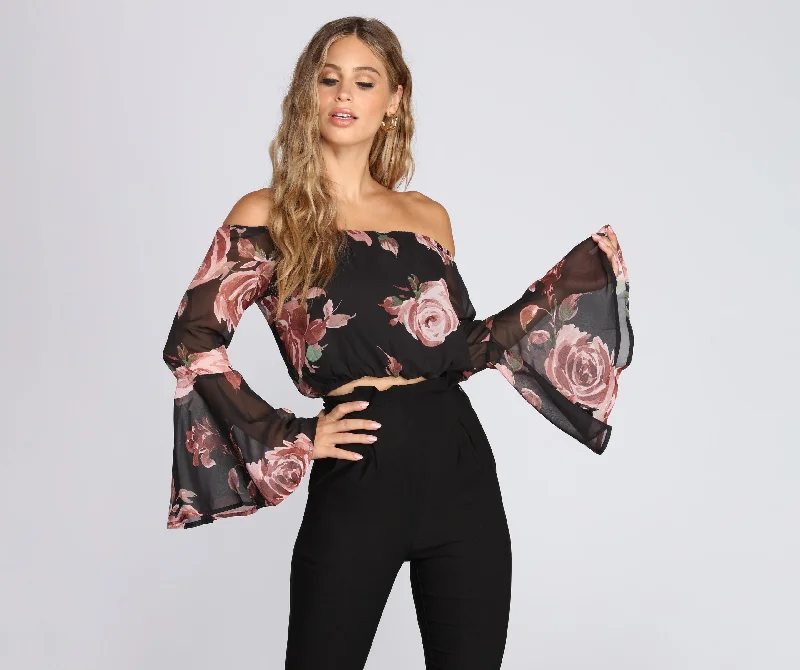 Flow On Crop Top Striped Floral Plaid