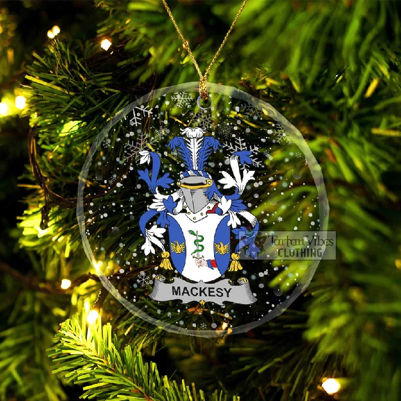 Mackesy Irish Clan Christmas Glass Ornament with Coat of Arms Vest Waistcoat Gilet