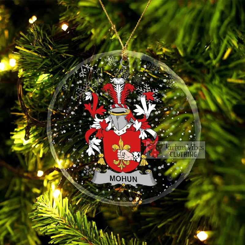 Mohun Irish Clan Christmas Glass Ornament with Coat of Arms Cuffed Rolled Raglan