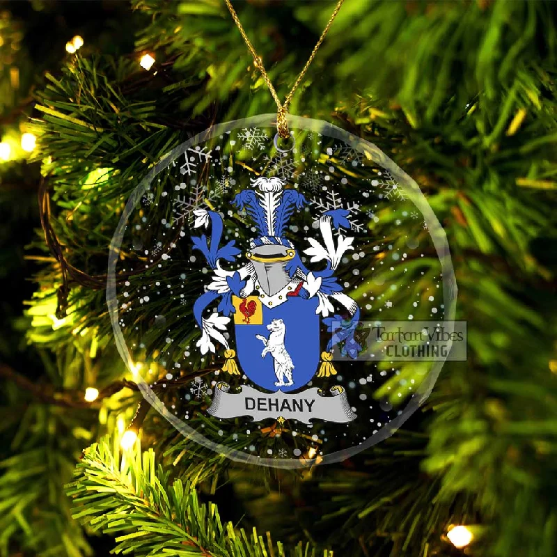 Dehany Irish Clan Christmas Glass Ornament with Coat of Arms Tweed Herringbone Houndstooth