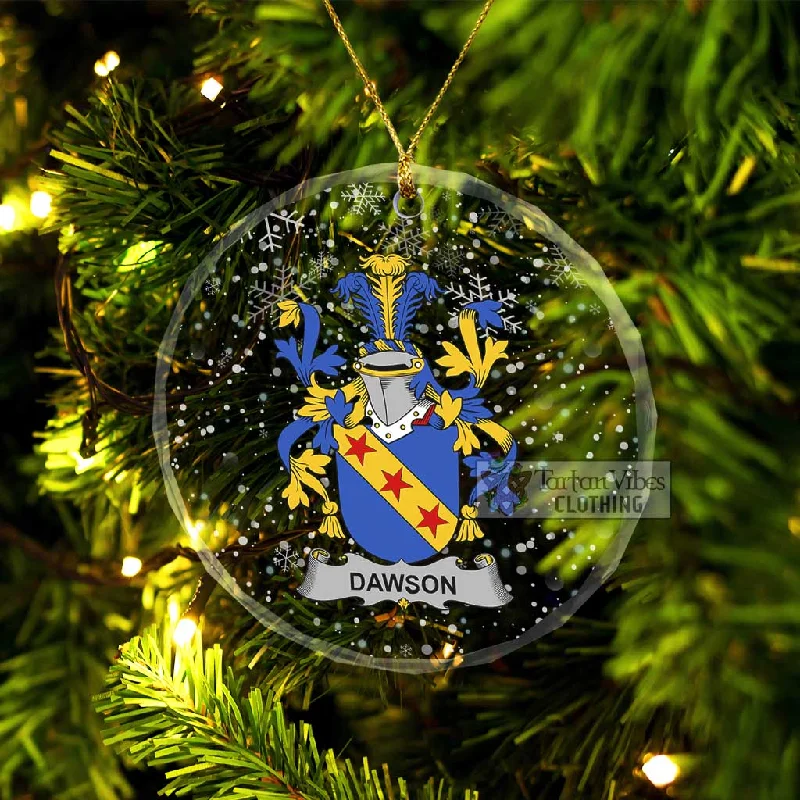 Dawson Irish Clan Christmas Glass Ornament with Coat of Arms Striped Polka Dot Solid