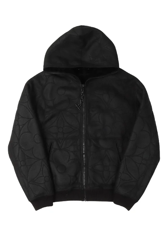 Reversible Monogram Flower Shearling Hoodie Hoodie with Elastic Cuffs Stretchable Comfortable