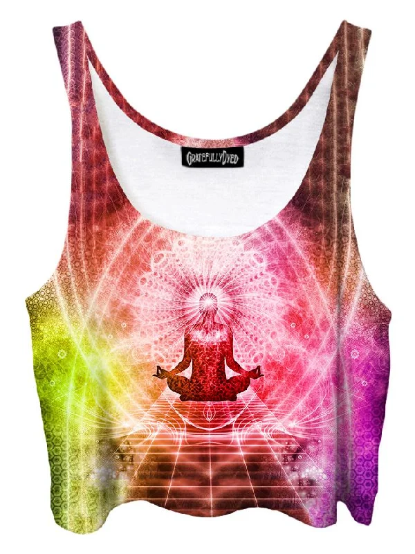 Enlightened Visionary Art Mandala Crop Top Spandex Blend Rayon Blend Denim Blend