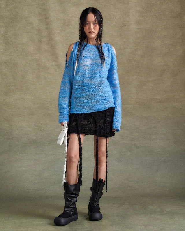 FIFI BUTTON PULLOVER KNIT atb1261w(BLUE) Seamless Knit Pullover
