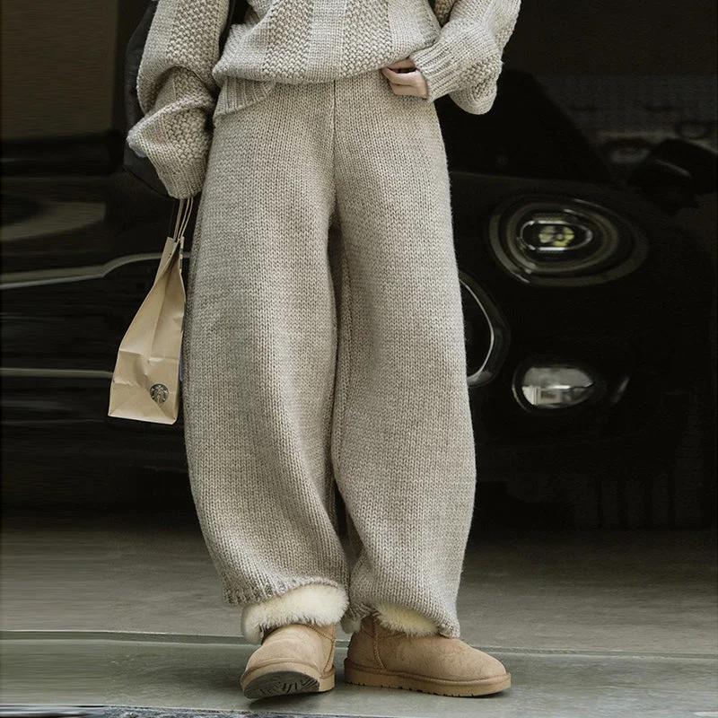 Loose Fit Chunky Knit Wool Trousers Trousers Spring Floral