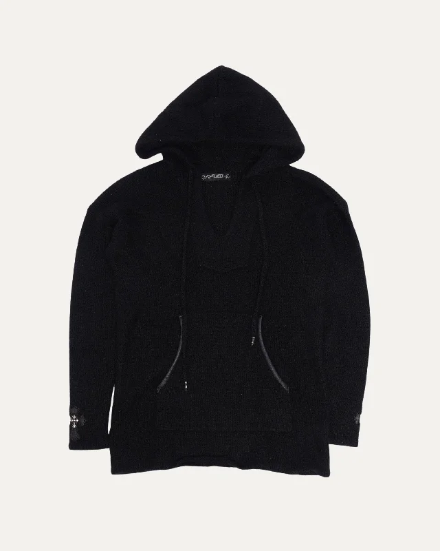 Cashmere-Mohair Blend Cross Patch Hoodie Hoodie with Hidden Zipper Minimalist Clean