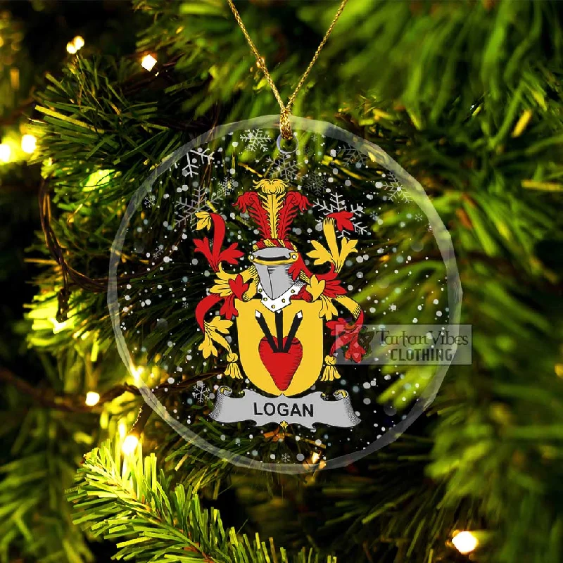 Logan Irish Clan Christmas Glass Ornament with Coat of Arms Fleece Down Feather