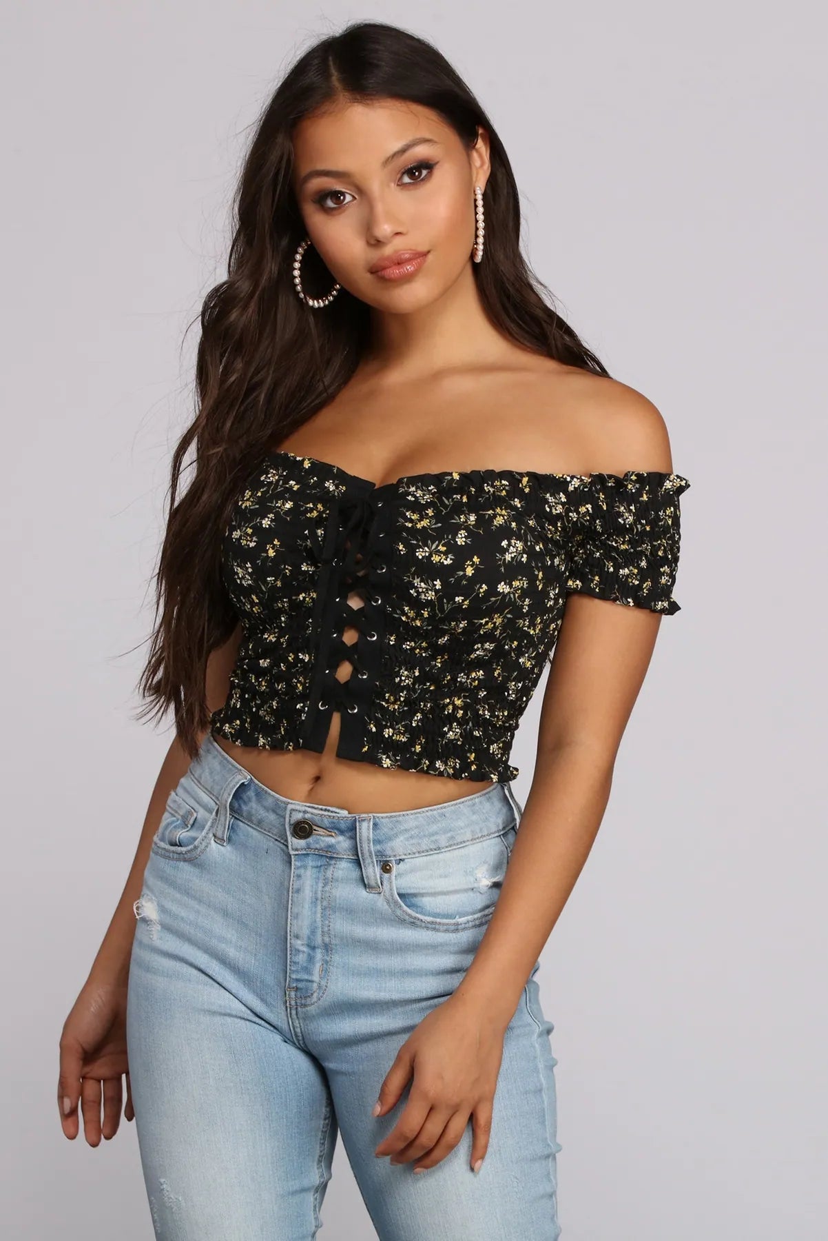 Floral Daze Crop Top Ribbed Striped Patterned