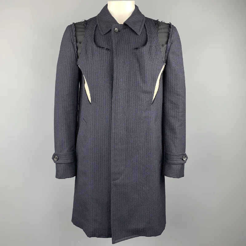 COMME des GARCONS Size L Navy & Black Wool Coat empire Basque Peplum