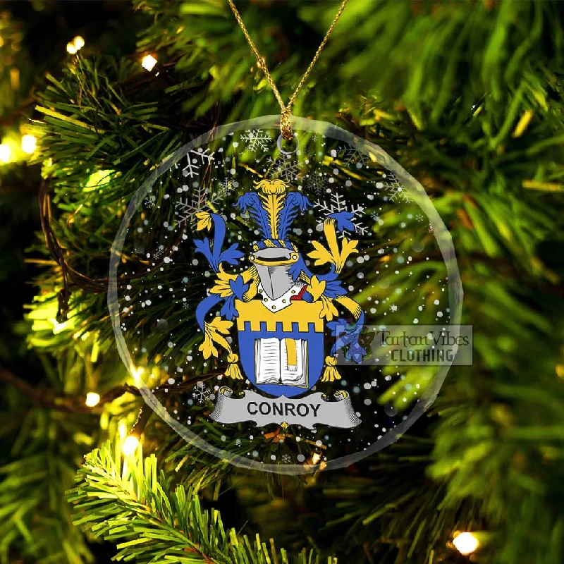 Conroy Irish Clan Christmas Glass Ornament with Coat of Arms Mesh Canvas Denim
