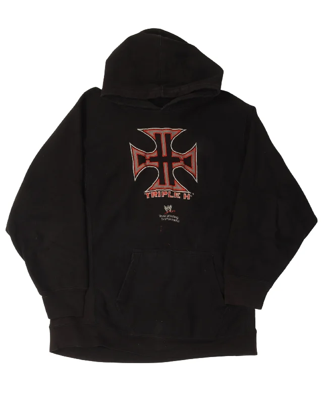 WWE Triple H Cross Logo Hoodie Hoodie with Slit Hem Functional Movement