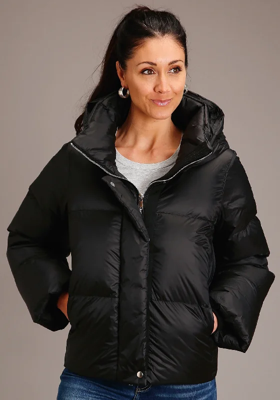 Women's Roper Hooded Down Puffer Coat Suede Faux Fur Shearling