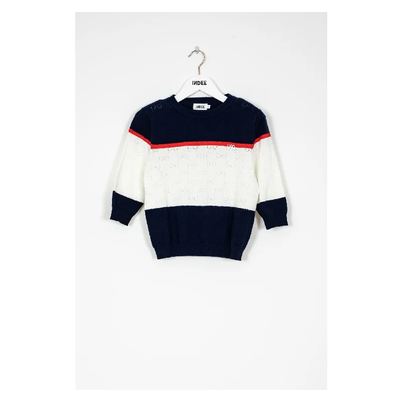Indee Navy Tricolor Pullover Cable Knit Chunky