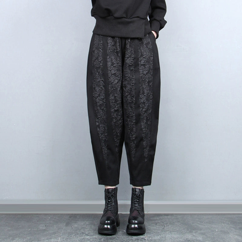 Vintage Jacquard Patchwork Cropped Trousers Trousers Office Stylish