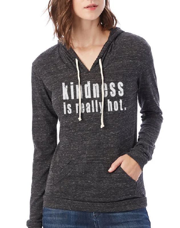 Women's Kindness is Really Hot Eco-Jersey Hooded Pullover Cold Shoulder Design