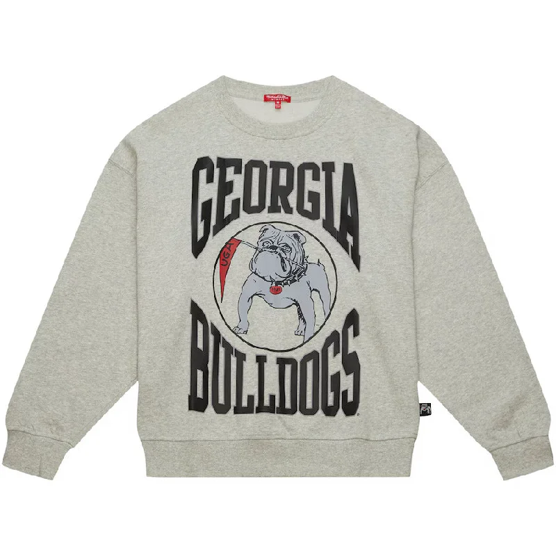 Georgia Bulldogs Mitchell & Ness Women's Oversized Logo Lightweight Pullover Sweatshirt - Heather Gray Boxy Neck Sweater Georgia Bulldogs Mitchell & Ness Women's Oversized Logo Lightweight Pullover Sweatshirt - Heather Gray Boxy Neck Sweater