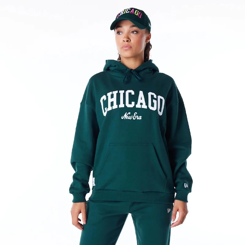 New Era Infill Dark Green Oversized Pullover Hoodie Sabrina Neck Pullover