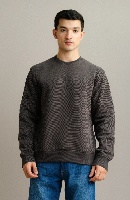 Pinstripe Sweatshirt - Coffee Hoodie with Raw Hem Edgy Unfinished