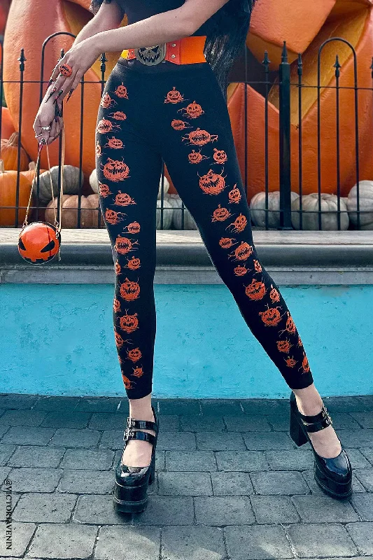 Possessed Pumpkin Patch Leggings Trendy Polka Dot Leggings
