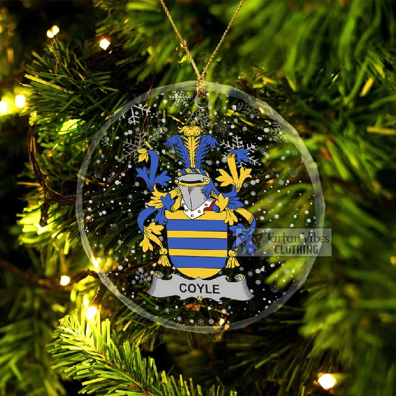 Coyle Irish Clan Christmas Glass Ornament with Coat of Arms Zip Front Button Front Snap Front