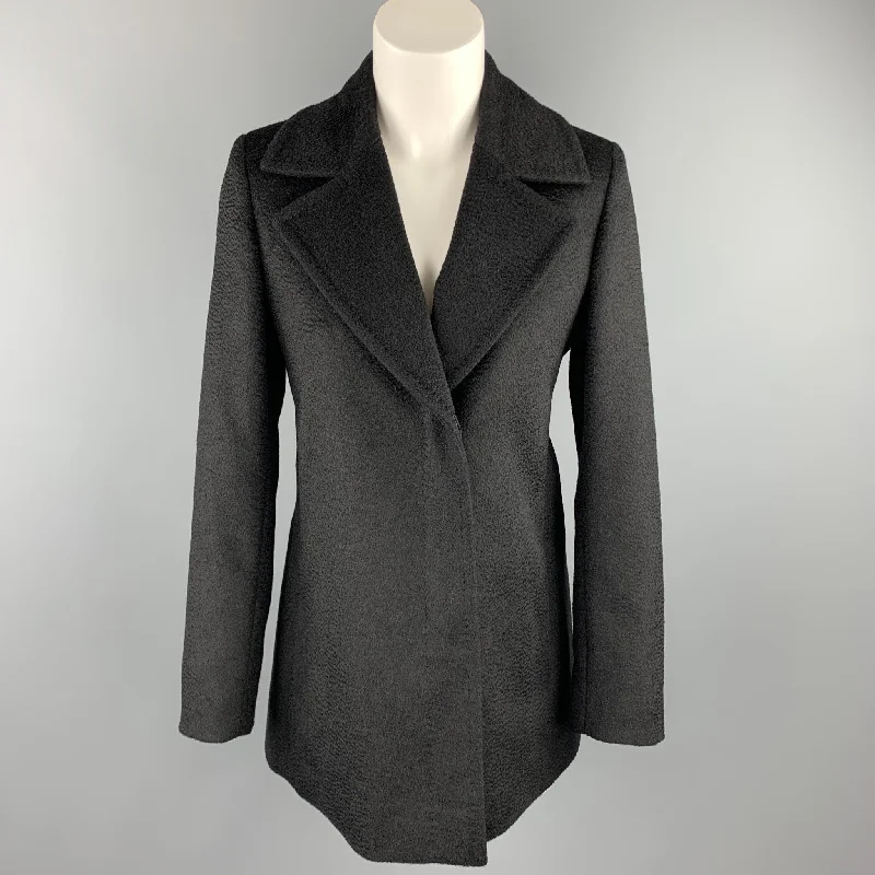 MAX MARA Size 4 Black Peak Lapel Hidden Buttons Coat Suede Jacket Faux Fur Jacket Puffer Jacket
