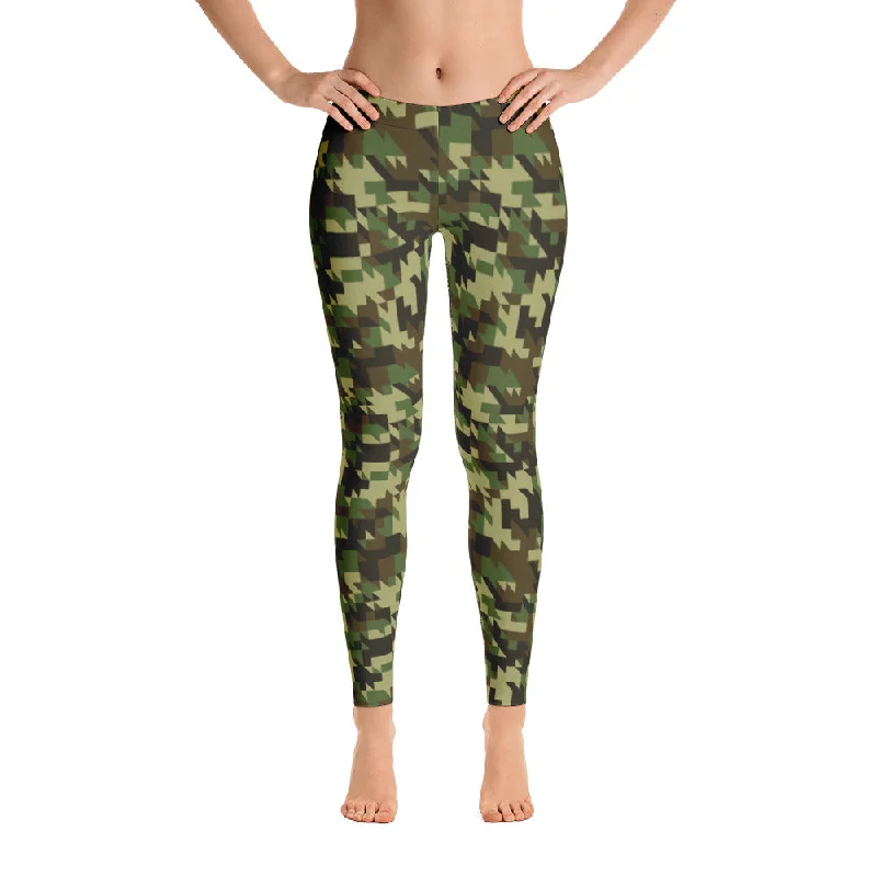 Geomaze Woodland Camouflage Handsewn Leggings Fashionable Full-Length Active Leggings
