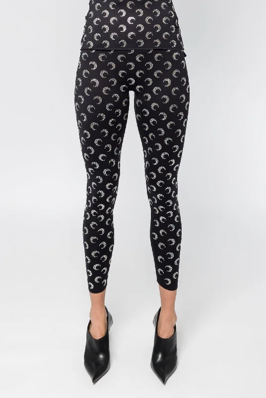 Marine Serre Moon Rhinestoned Jersey Stirrup Leggings Stylish Capri Leggings