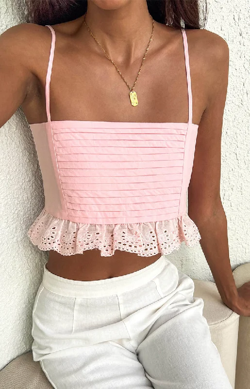 Sandi Pink Crop Top Striped Floral Plaid